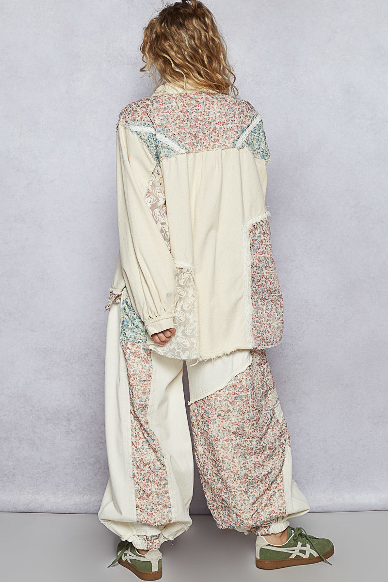 Gabby Floral Embroidered Eyelet Patched Denim Joggers