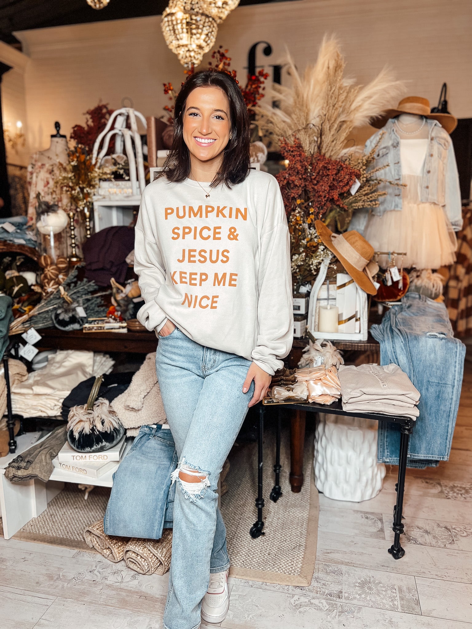 Pumpkin Spice and Jesus Keeps Me Nice Crewneck