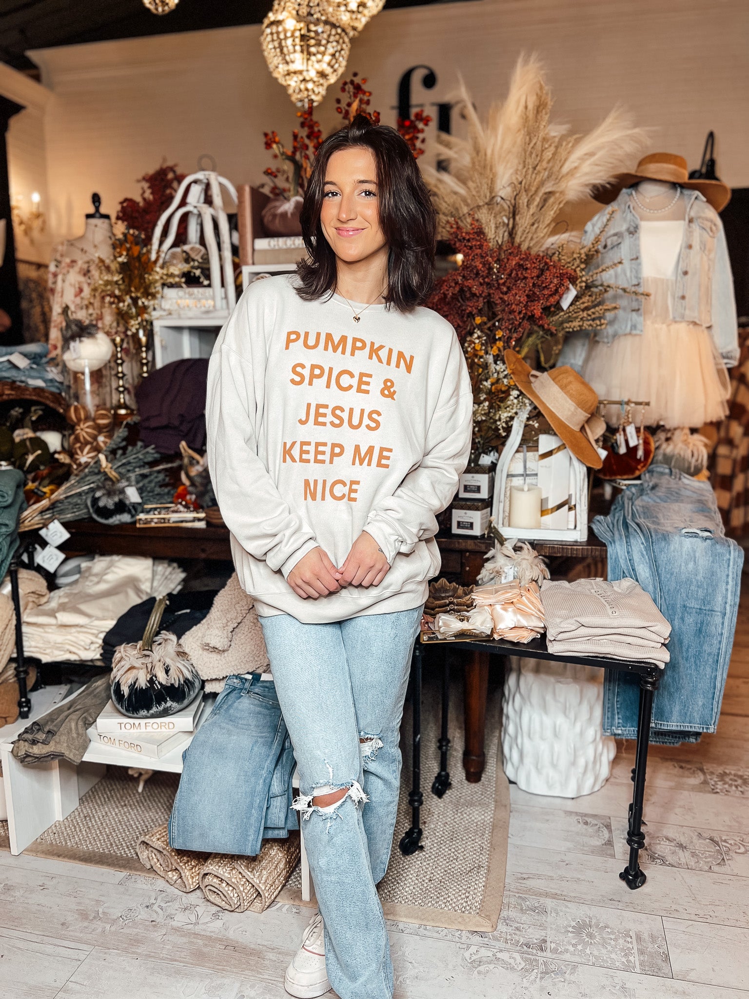 Pumpkin Spice and Jesus Keeps Me Nice Crewneck