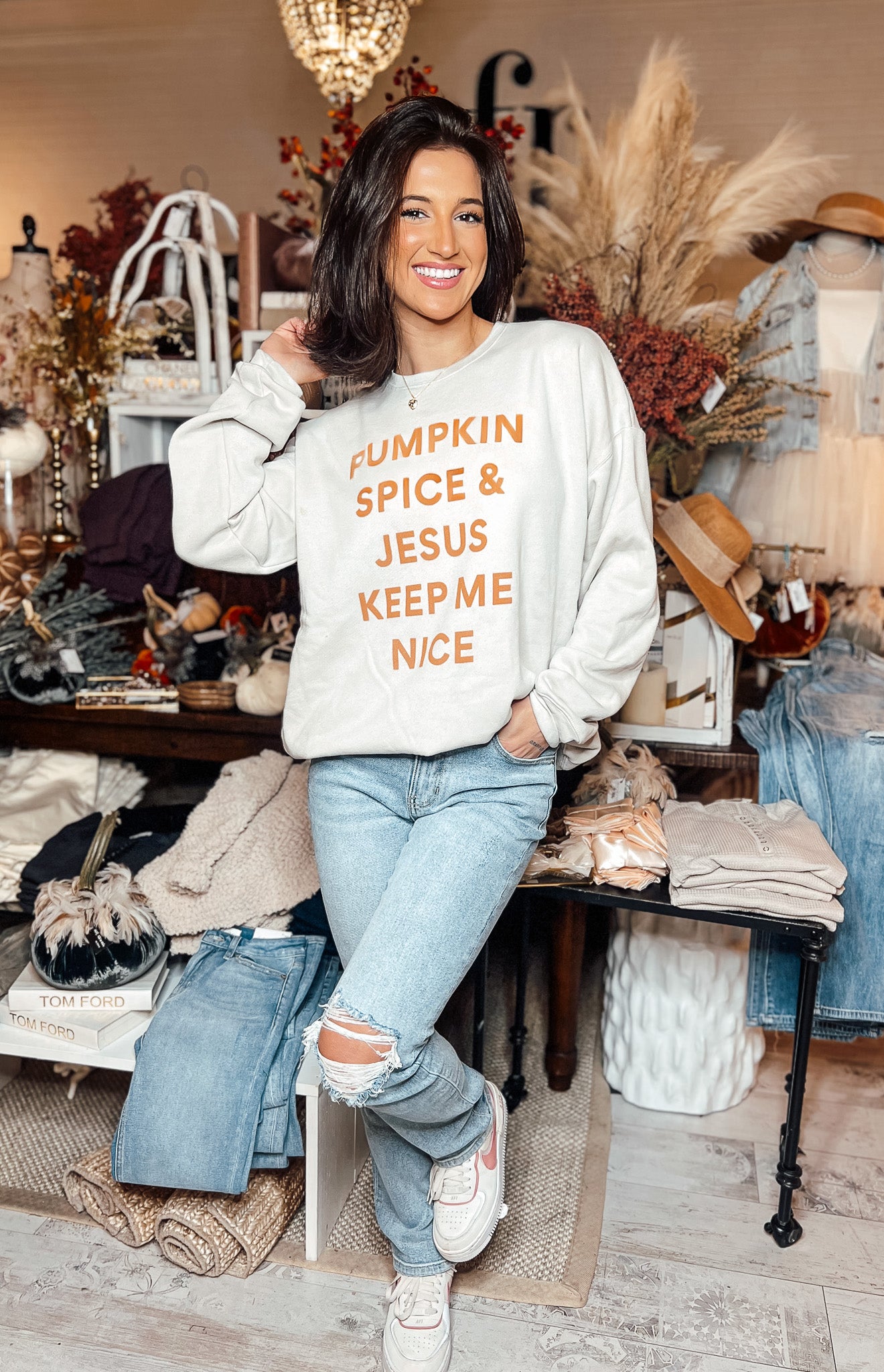 Pumpkin Spice and Jesus Keeps Me Nice Crewneck